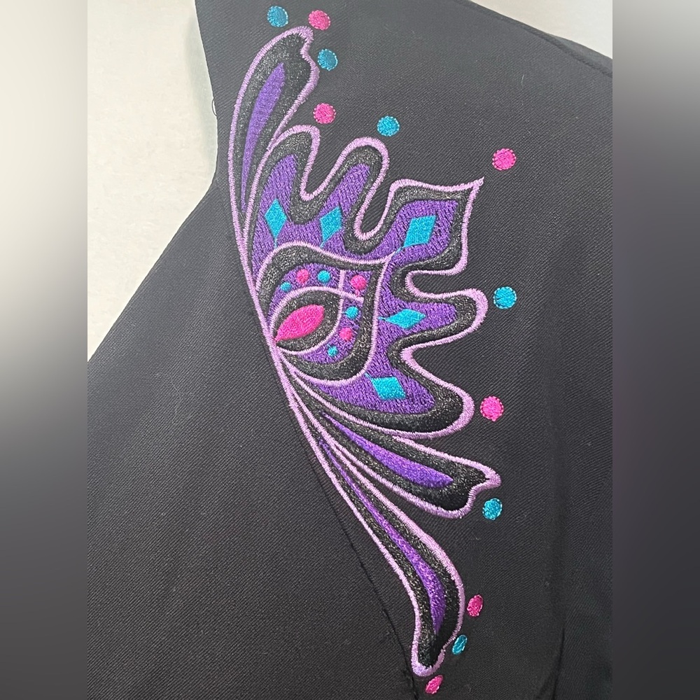 BOB MACKIE WEARABLE ART Blazer Size L Black Multi Embroidered Button Front NWT‎ - Picture 7 of 10